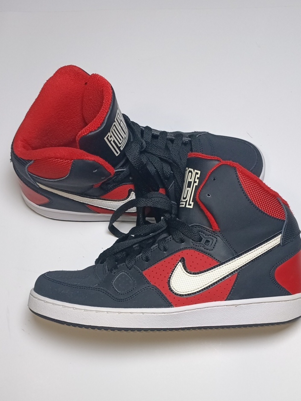 Nike 2015 Force Men's High-Top Sneakers in Black, Red and White Swoosh
